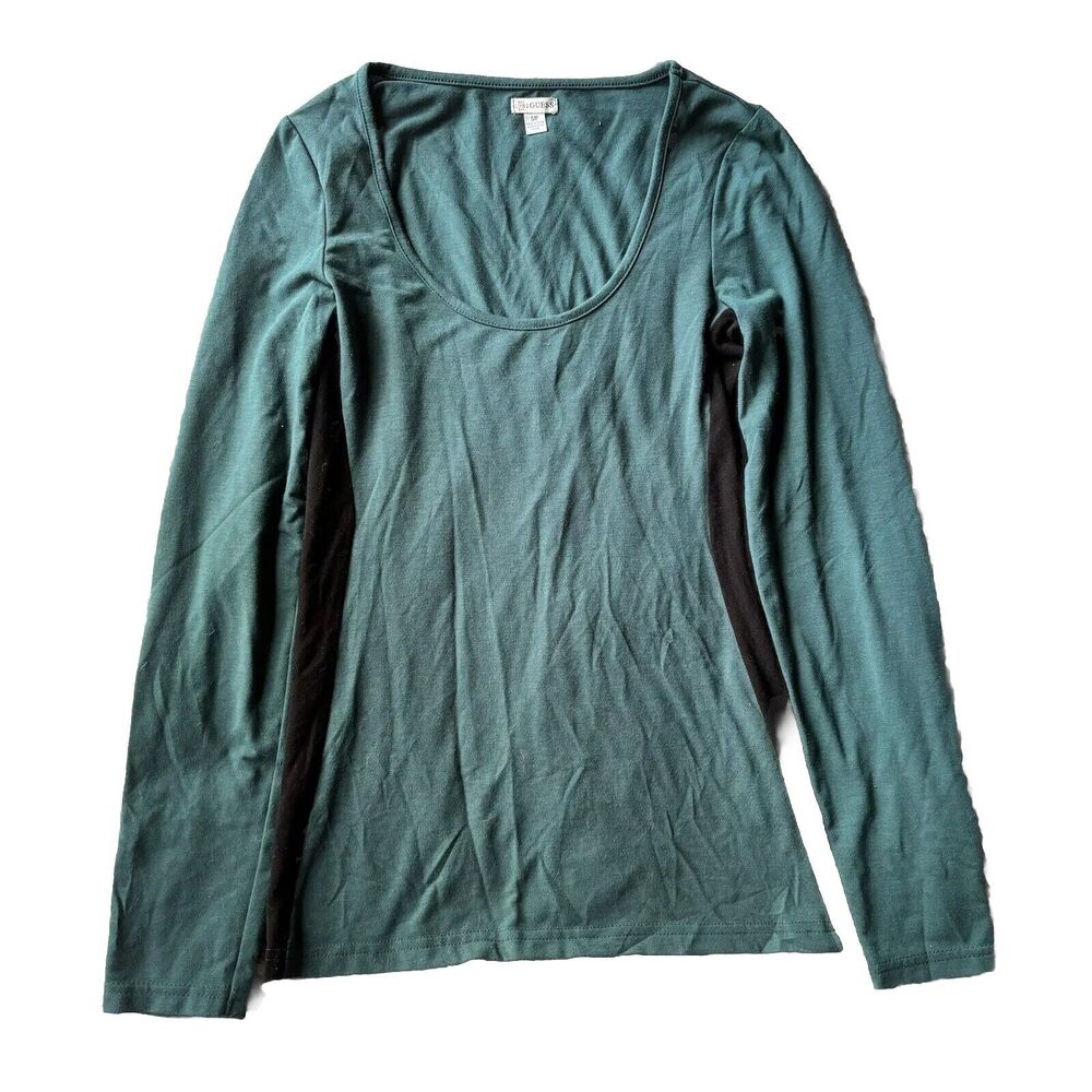 GUESS Shirt Sz S Teal Long Sleeve Scoop Neck Shirt Top Casual Blue Green School